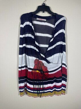 Desigual Women's Stripe LS Blouse Floral Deep-V Medium Semi-Sheer!